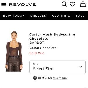 Bardot Chocolate Carter Mesh Bodysuit size XL. NWT